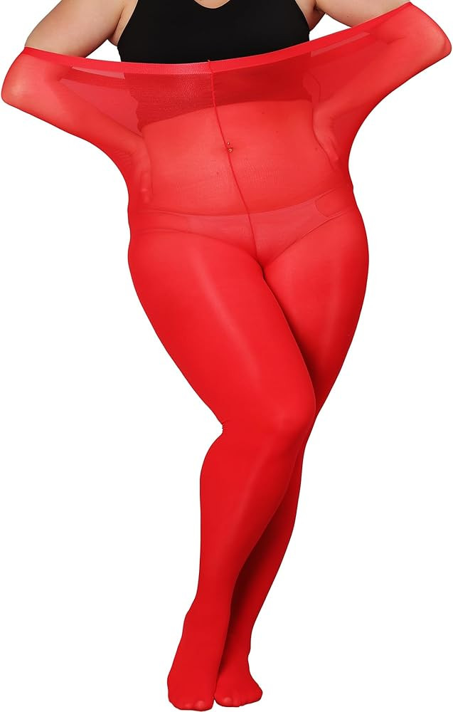 DORALLURE Oversize Plus Size Tights for Women, Solid Color Soft Footed High Waist Pantyhose | Amazon (US)