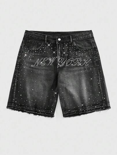 ROMWE MEN Street Life Spring/Summer Casual Graphic Men'S Rhinestone Embellished Frayed Hem Casual... | SHEIN
