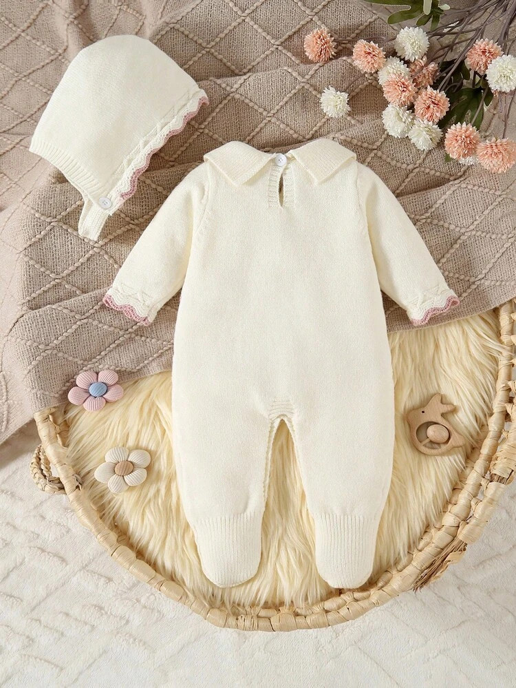 SHEIN Vintaside Kids Newborn Baby Sweater Jumpsuit, Long Sleeve Knitted Jumpsuit With Collar + Kn... | SHEIN