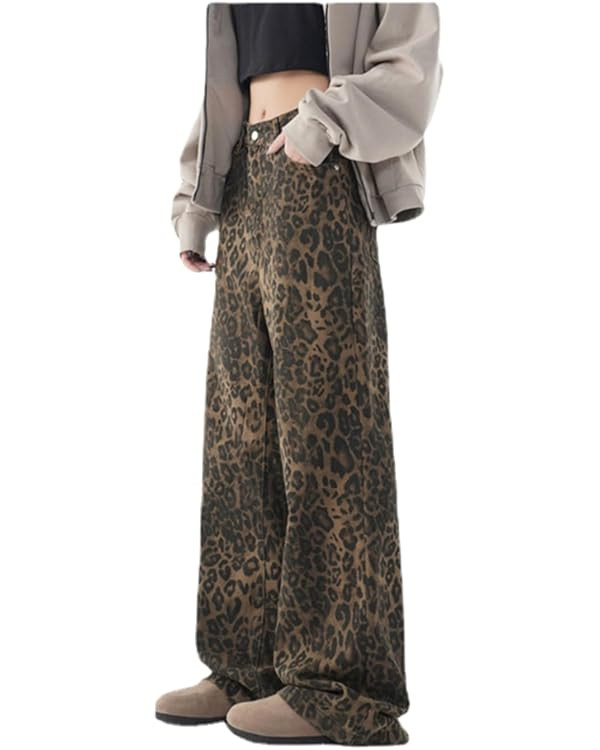 POHADON Y2k Jeans Leopard Print Jeans Baggy Cheetah Print Jeans Grunge Clothes Unisex Streetwear ... | Amazon (US)