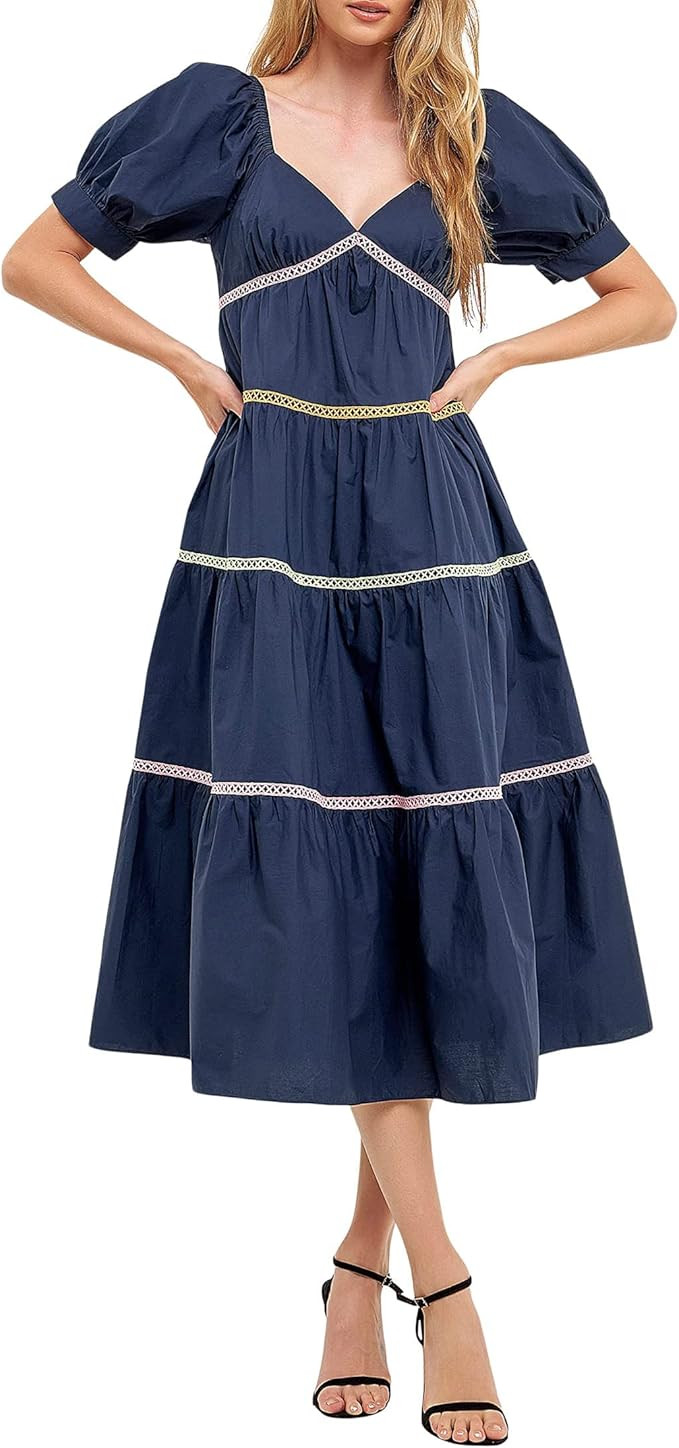 English Factory Women's Multi Color Trim Midi Dress | Amazon (US)