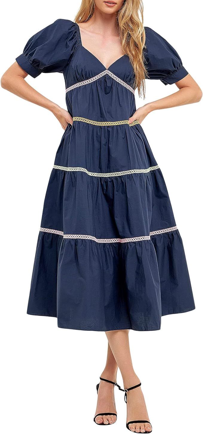 English Factory Women's Multi Color Trim Midi Dress | Amazon (US)