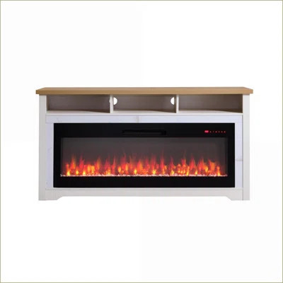 Electric Fireplace TV Stand, 60 Inch for 70" TVs, 50" Smart Fireplace, Cream White | Tempered Glass+Steel+MDF | Electric | Wayfair North America