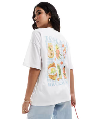 ASOS DESIGN oversized t-shirt with bruschetta graphic in ivory | ASOS (Global)