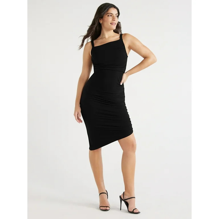 Sofia Jeans Women's Asymmetric Gathered Dress, Knee Length, Sizes XS-XXXL | Walmart (US)