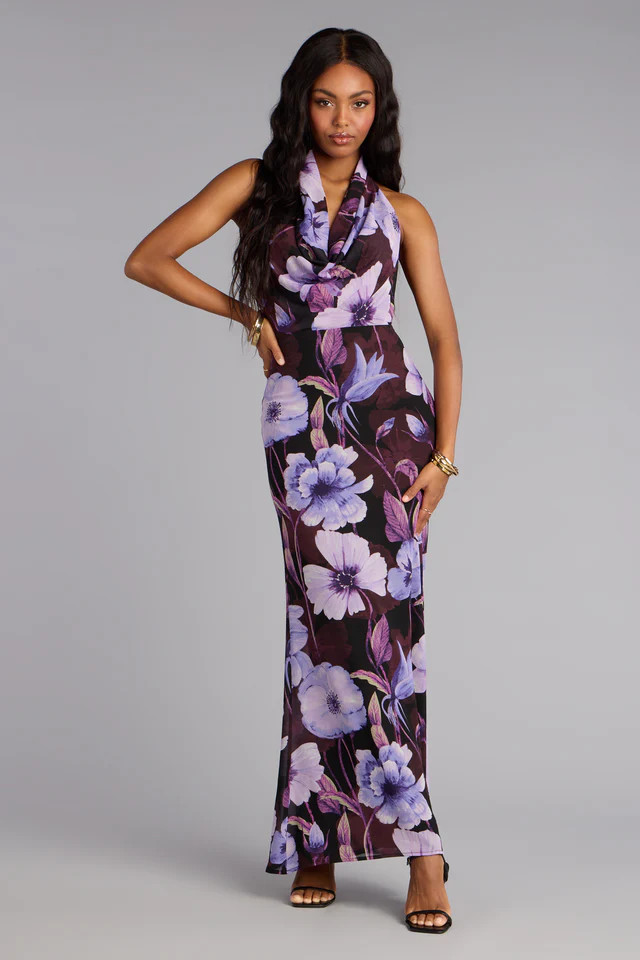 Petal Noir Floral Chiffon Maxi Dress | Windsor Stores