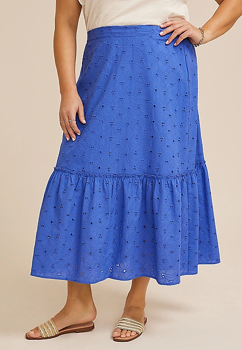 Plus Size High Rise Eyelet Maxi Skirt | Maurices