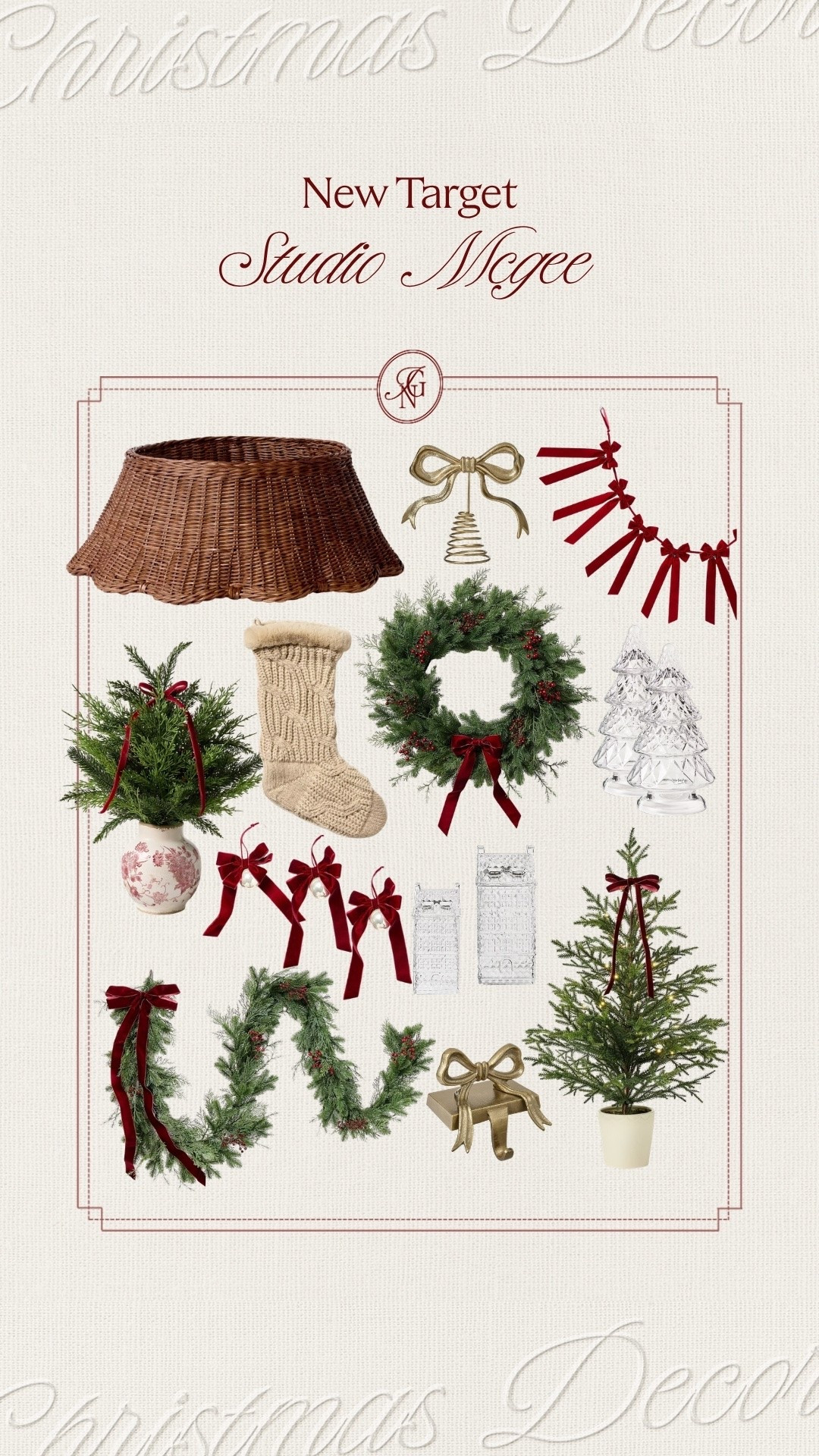 I love this classic Christmas look. 🎄 Rich velvet bows, golden accents and lush greenery feel so timeless together. The scalloped wicker tree collar and gold bow topper are two of my favorite Studio McGee finds for an elegant, cozy holiday home.

#targetchristmas #studiomcgee #classicchristmas #christmasdecor #velvetbows #christmastreecollar #traditionalholidaydecor #christmastreestyling

#LTKSeasonal #LTKHome