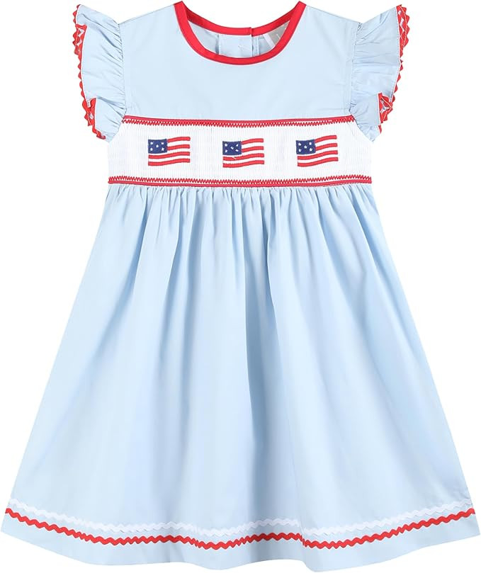 Lil cactus Baby and Girls USA 4th of July Smocked Bishop Dress | Amazon (US)