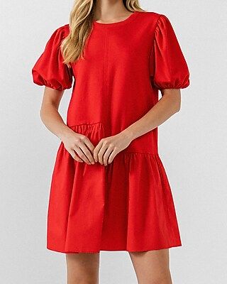 English Factory Puff Sleeve Ruffle Mini Dress | Express