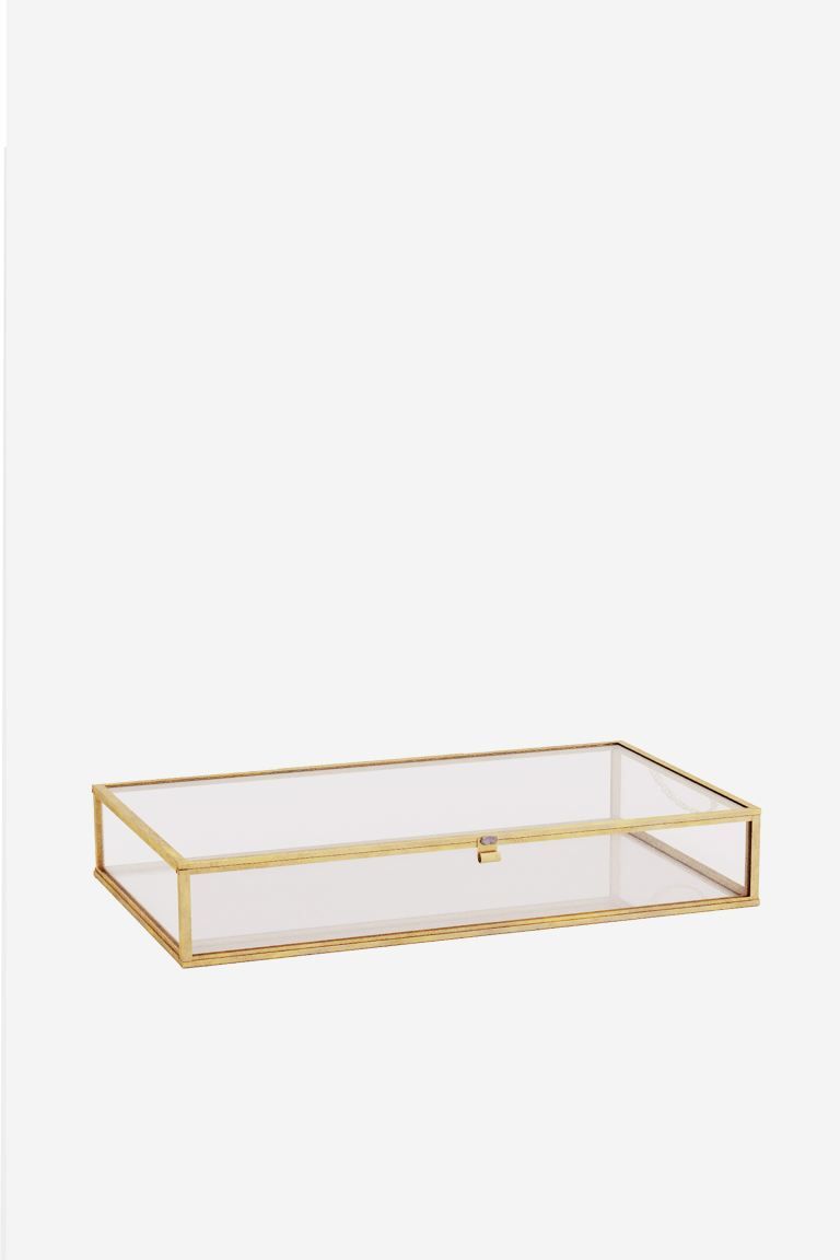 Large, rectangular box in clear glass with a metal frame and mirrored base. Lid with small hook a... | H&M (US + CA)