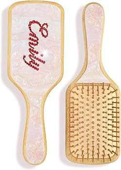 Custom Name Hair Brush - Personalized Wooden Paddle Hairbrush with Rhinestones & Bamboo Bristles ... | Amazon (US)