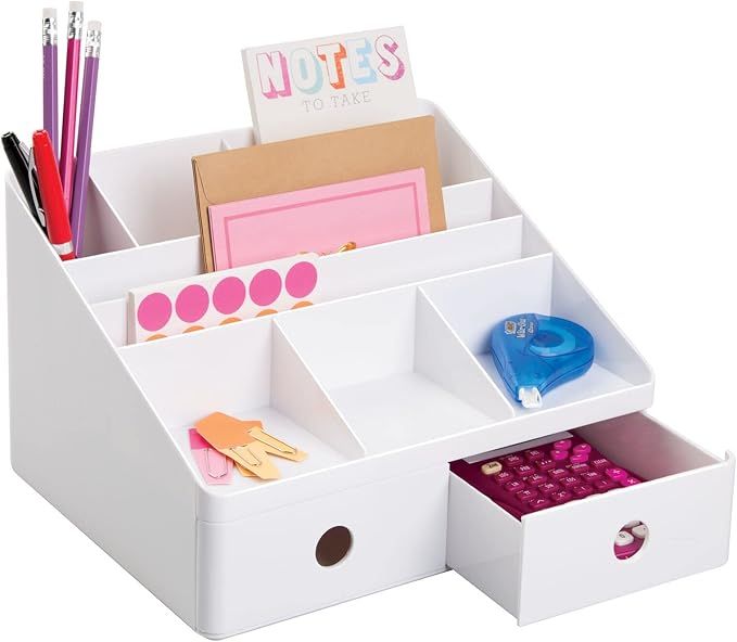 mDesign Plastic Home Office Storage Bin Desk Organizer for Desktops, Tables, Work Spaces - Holds ... | Amazon (US)