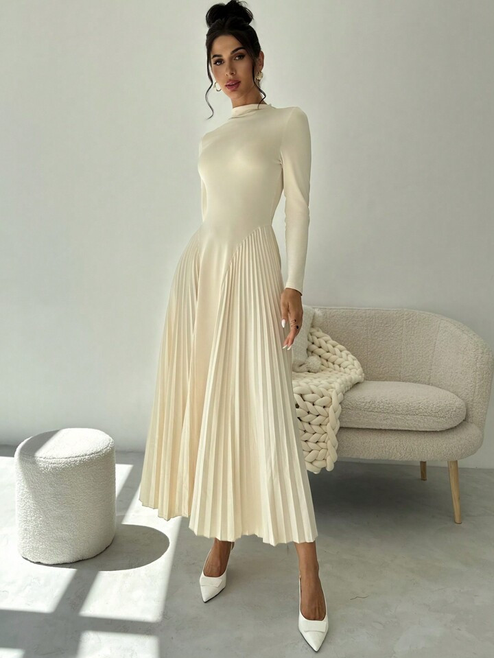 Firerie Abito Aderente Elegante Con Maniche Lunghe, Plissettato E A-Line, Da Donna In Autunno | SHEIN
