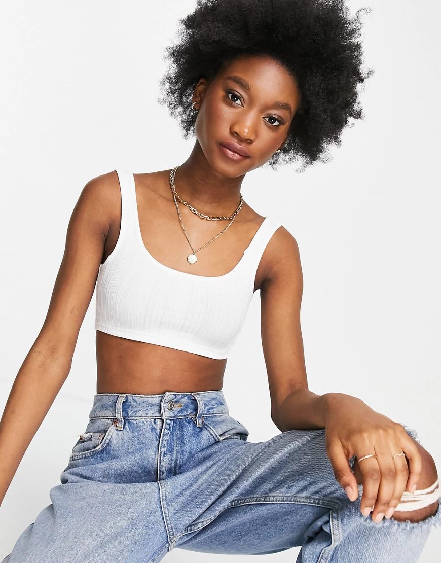 Monki Fatima ribbed crop tank top in white | ASOS (Global)