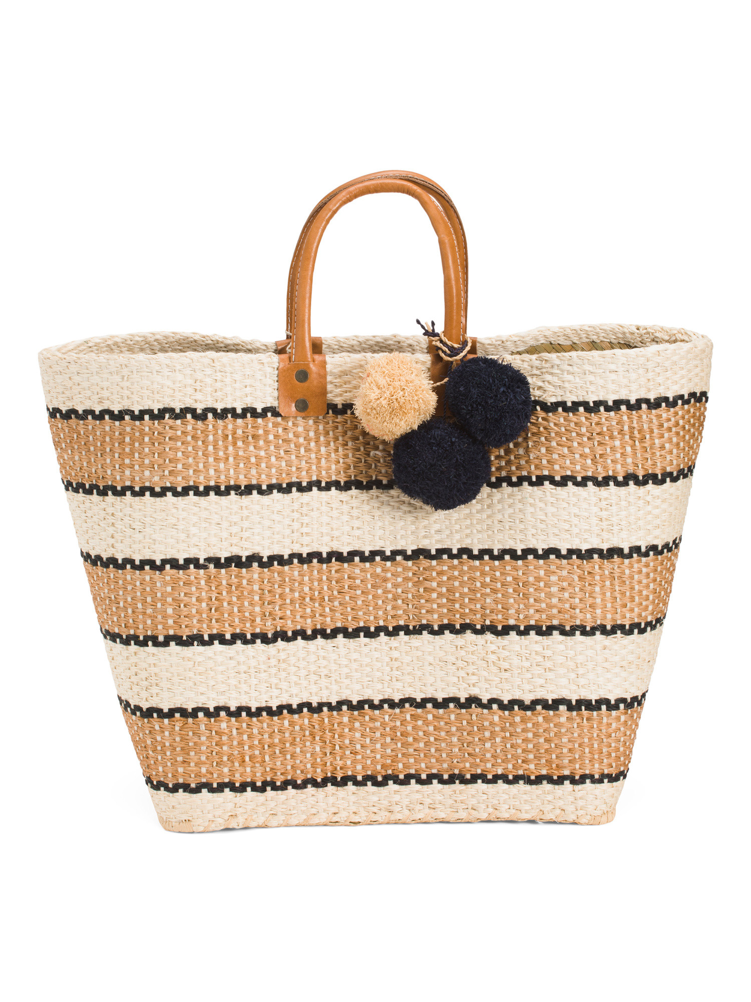 Large Capri Handwoven Sisal Basket Tote With Leather Handles | Handbags | Marshalls | Marshalls