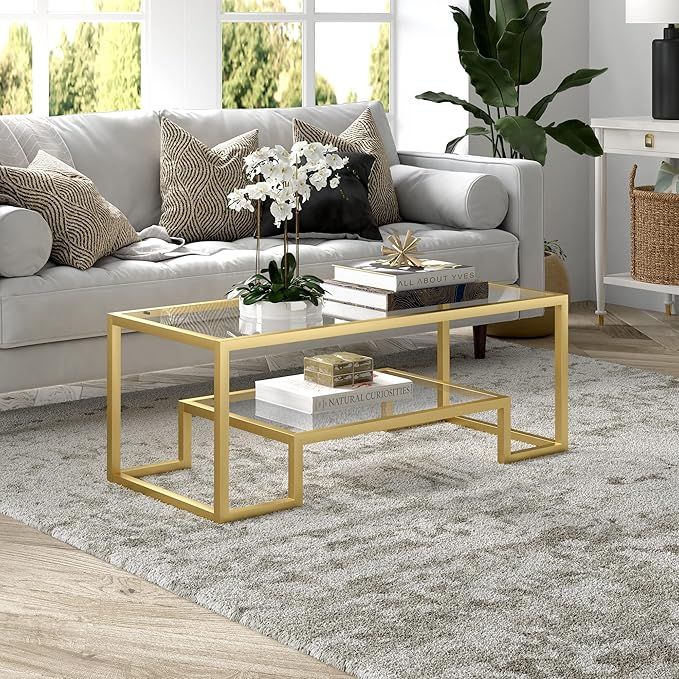 Henn&Hart 45" Wide Rectangular Coffee Table in Brass, Modern coffee tables for living room, studi... | Amazon (US)