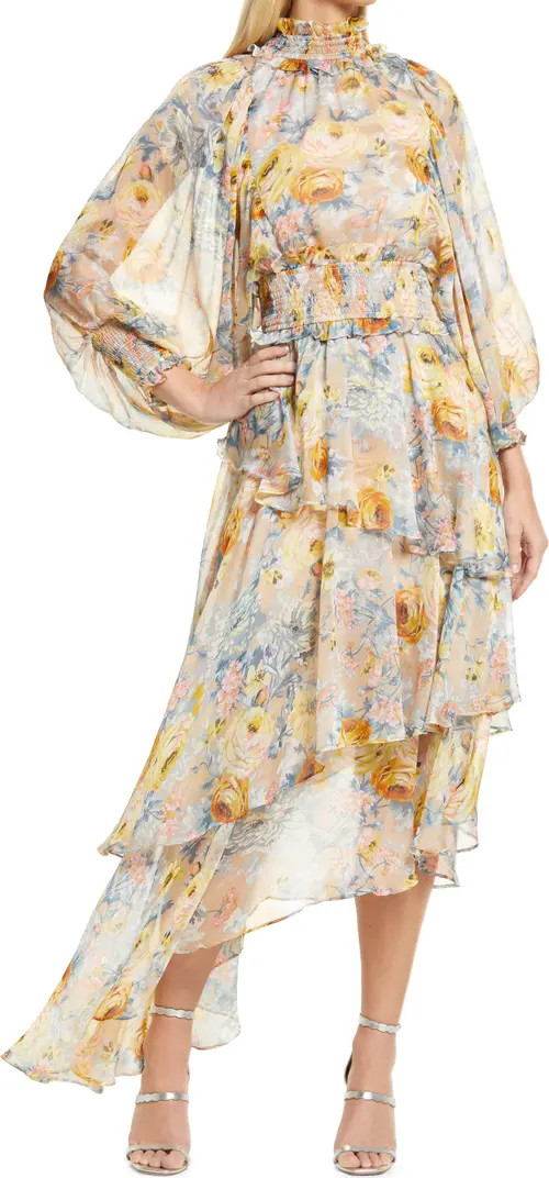 Astrid Floral Print Long Sleeve Asymmetric Chiffon Dress | Nordstrom