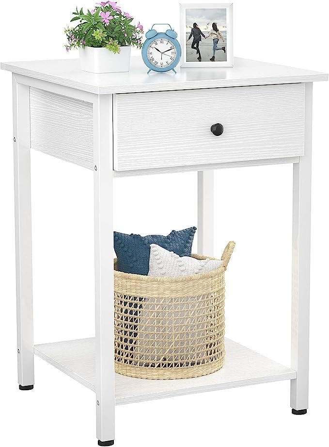 Ecoprsio Nightstand White End Table Side Table with Drawer and Storage Shelf Wood Night Stand Mod... | Amazon (US)