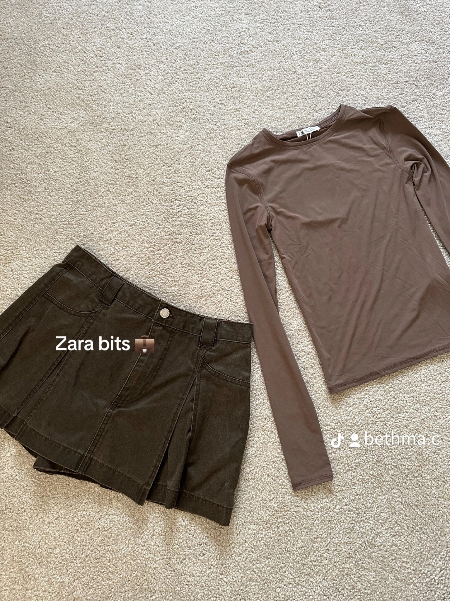 Brown long sleeve top, fitted scoop neck top, denim pleated mini skirt, brown skirt, autumn outfit ideas, skims dupe  

#LTKeurope #LTKSeasonal #LTKstyletip
