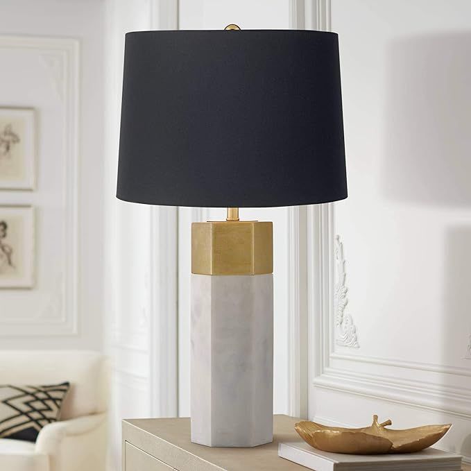 Possini Euro Design Leala Modern Accent Table Lamp 21" High Faux Marble Gold Metal Hexagonal Blac... | Amazon (US)