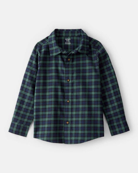 Boys Plaid Cotton Long-Sleeve Button-Down Shirt - Green | Carter's Inc