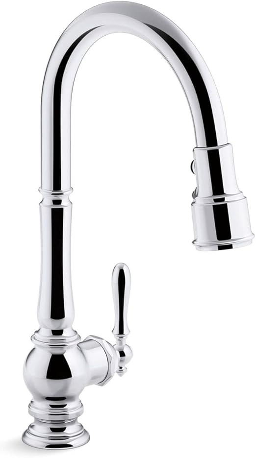 Artifacts single-hole kitchen sink faucet with 17-5/8" pull-down spout and turned lever handle, D... | Amazon (US)