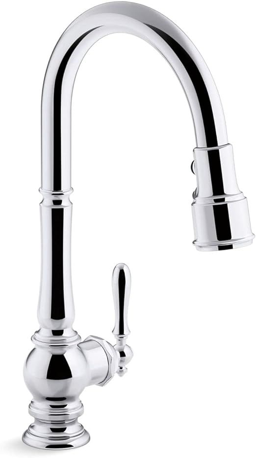 Artifacts single-hole kitchen sink faucet with 17-5/8" pull-down spout and turned lever handle, D... | Amazon (US)