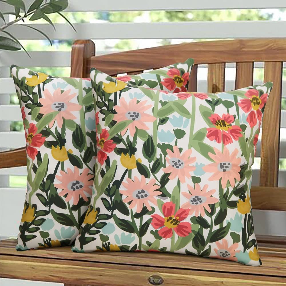 Amazon.com: Pyonic Outdoor Pillows Cover Pack of 2 Floral Waterproof Throw Pillow Covers 18X18 in... | Amazon (US)