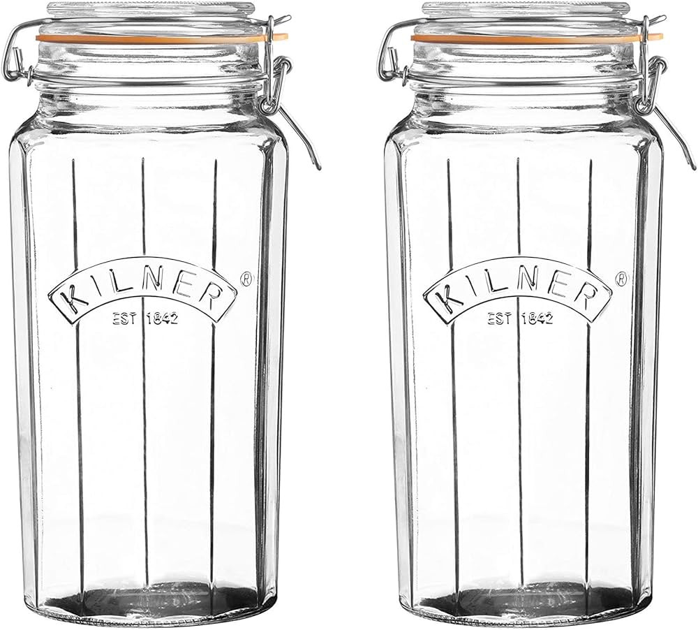 Kilner Vintage Facetted Glass Clip Top Storage Jar 1.8 Litre Clear (Pack of 2) | Amazon (UK)