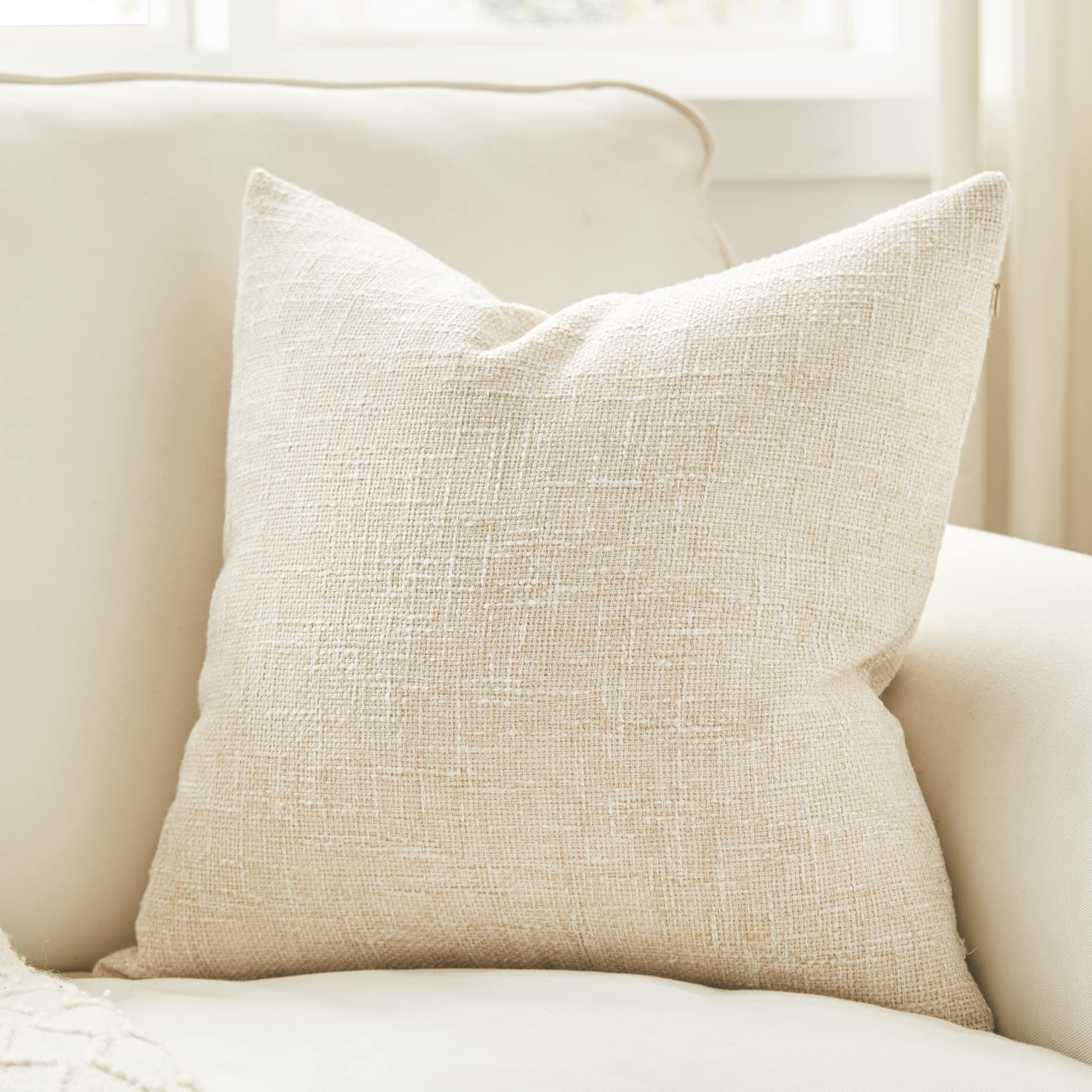 Anickal Set of 2 Beige Pillow Covers 18x18 Inch Rustic Linen Square Decorative Throw Pillow Covers for Sofa Couch Farmhouse Home Decorations | Amazon (US)