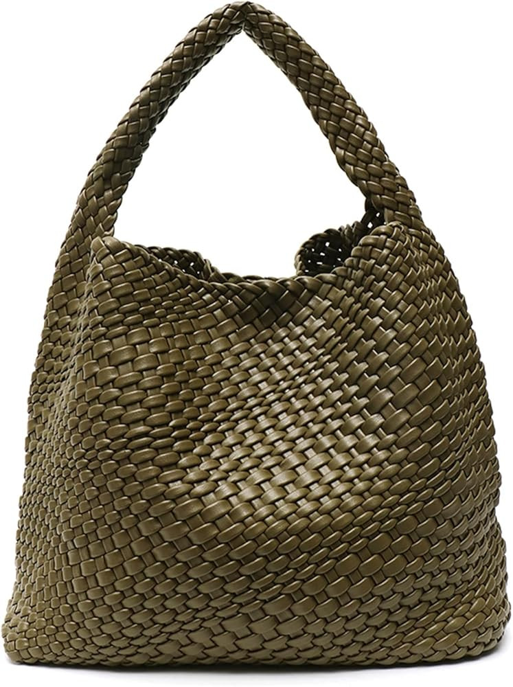 Women Vegan Leather Hand-Woven Tote Handbag Fashion Shoulder Top-handle Bag All-Match Underarm Bag w | Amazon (US)