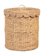 Water Hyacinth Ricenut Weave Round Basket With Lid | TJ Maxx