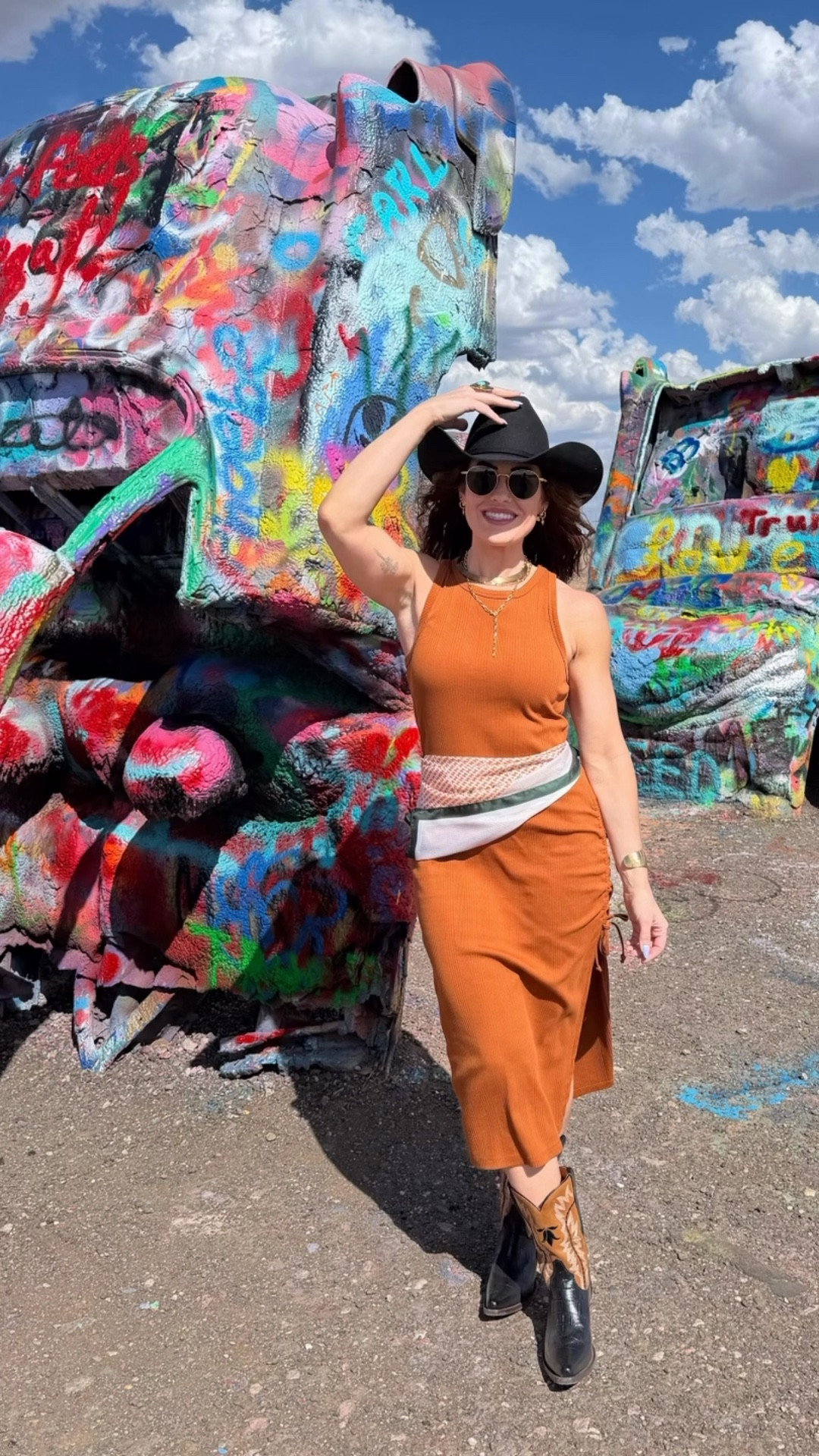 Houston rodeo western outfit inspo Amarillo Texas travel cowboy hat cowboy boots styling a scarf belt Buck&brana Bianca boots Zara leather jacket Cody James hat aerie dress

Collar necklace is from November Maker

#LTKOver40 #LTKTravel #LTKootd