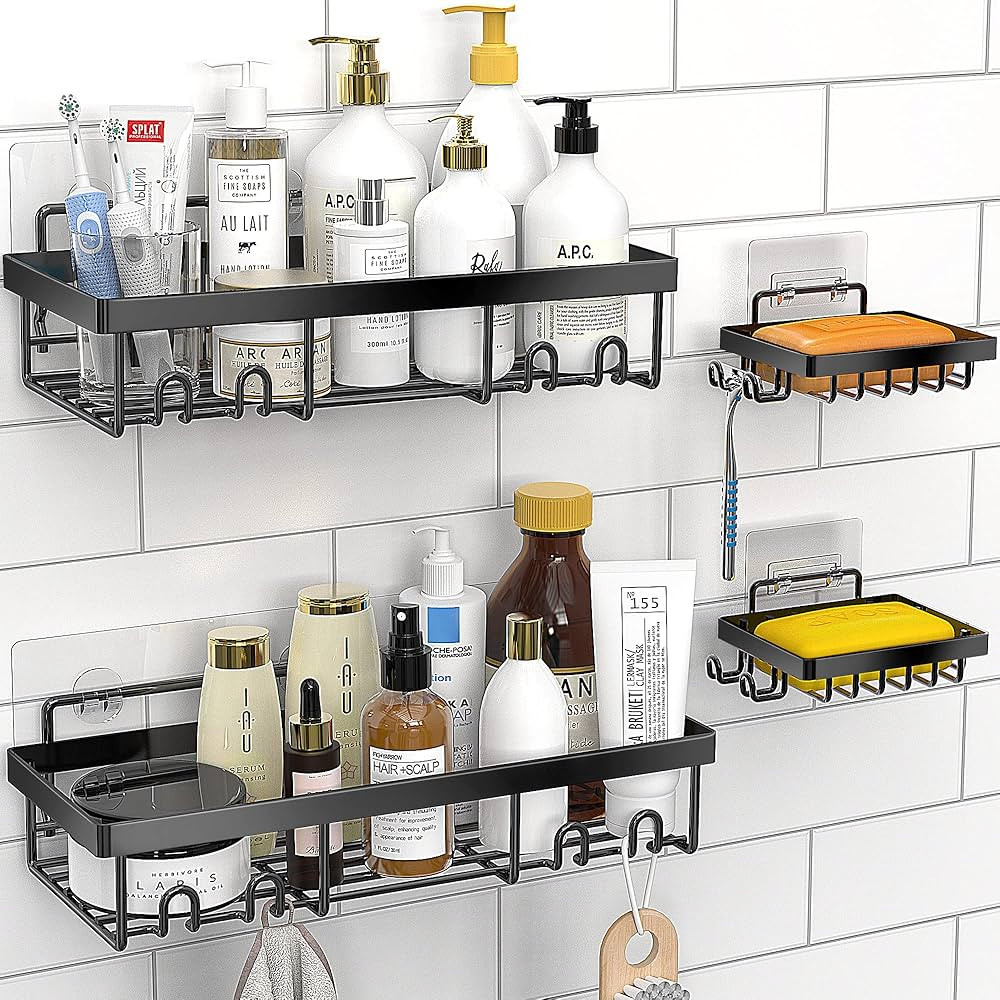 Moforoco Shower Caddy Shelf Organizer Rack, Self Adhesive Black Bathroom Shelves Basket, Home Far... | Amazon (US)