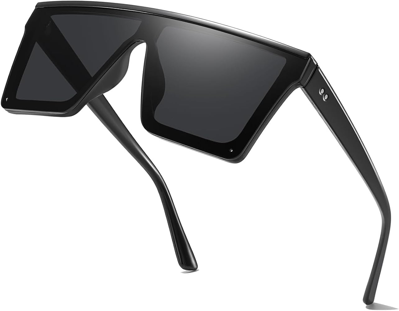 Square Oversized Sunglasses for Women and Men Fashion Flat Top Goggle Siamese Lens | Amazon (US)