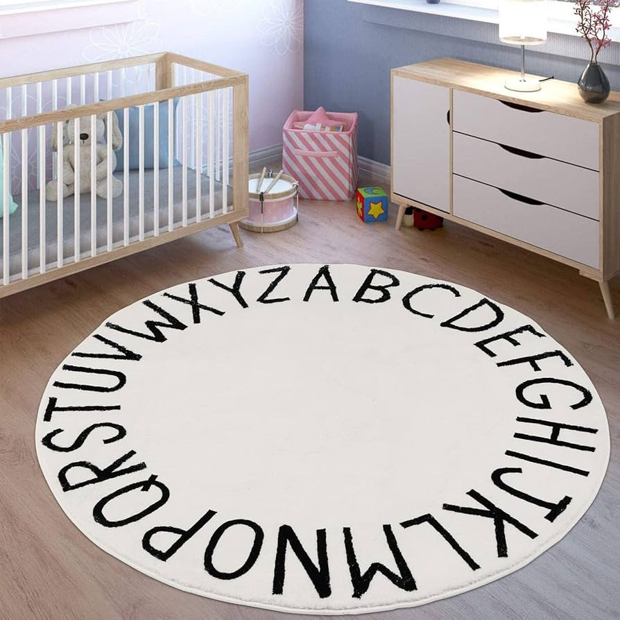 HEBE 4ft Round Kids ABC Rug Alphabet Nursery Rug for Bedroom Playroom Non Slip Educational Playma... | Amazon (US)