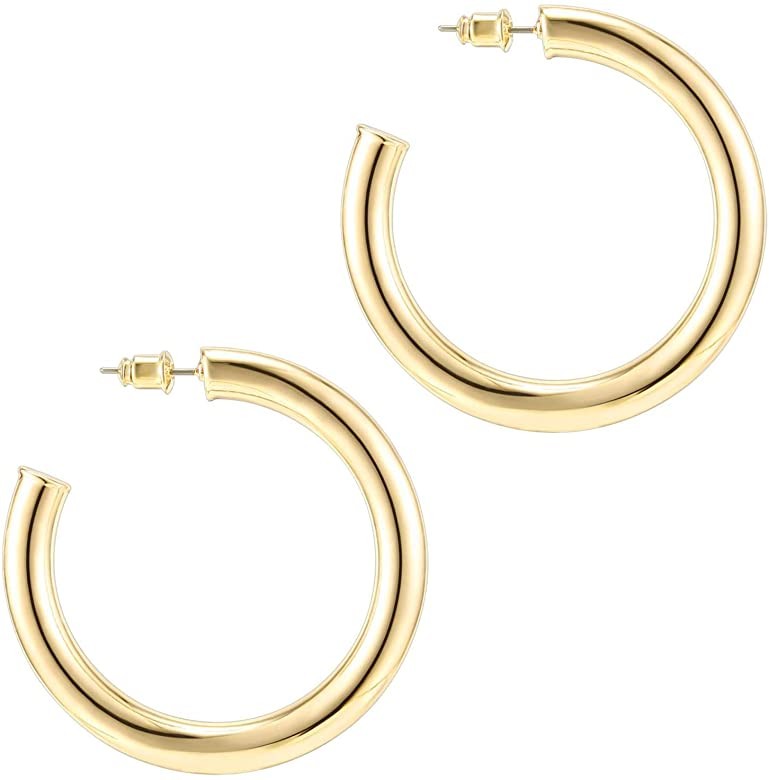PAVOI 14K Gold Colored Lightweight Chunky Open Hoops | Gold Hoop Earrings for Women | Amazon (US)