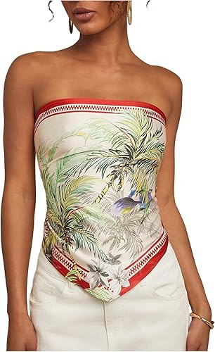 MakeMeChic Women's Floral Strapless Tube Crop Tops Backless Hanky Hem Boho Bandana Tank | Amazon (US)