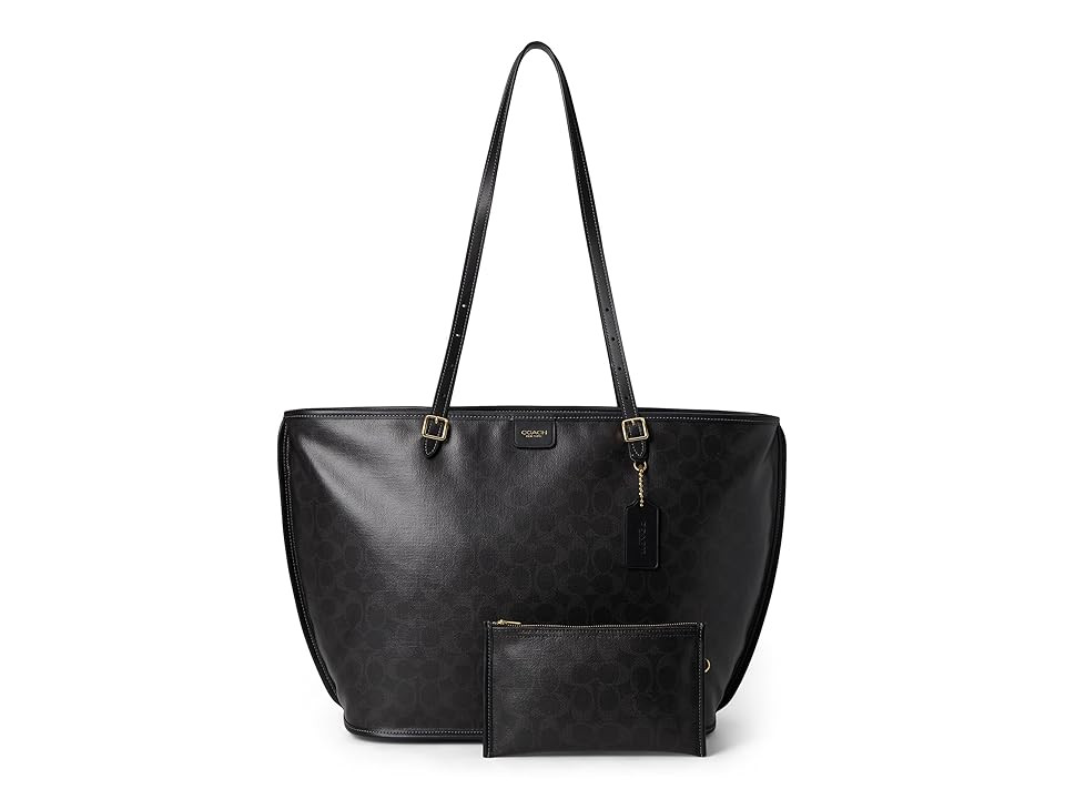 COACH Taxi Tote Bag In Signature Canvas Tote Handbags Black Black, Canvas/Leather | Zappos