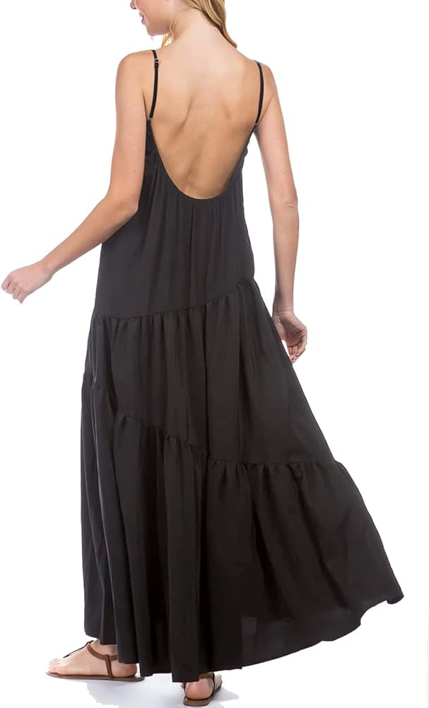 MIAMINE Women Square Neck U Back Straps Tiered Layer Maxi Dresses Loose Sleeveless Casual Summer ... | Amazon (US)