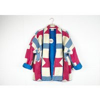 Big Pocket Quilt Coat/S-M Vintage Patchwork Jacket Made From Old Quilt Red, White & Blue Ohio Star O | Etsy (US)