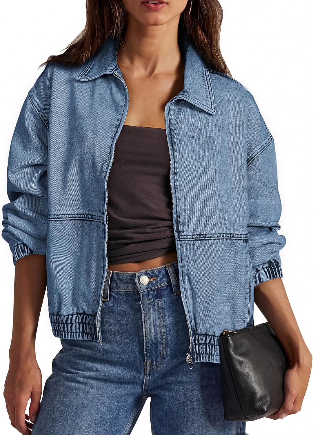 Glamaker Womens Oversized Denim Jacket Trendy Casual Zip Up Long Sleeve Loose Fit Jean Jackets Outfits Outerwear | Amazon (US)