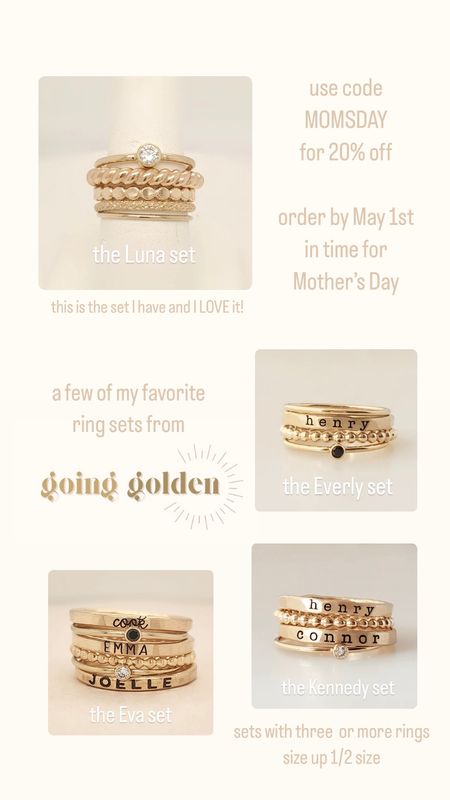 Going Golden ring sets. Mother’s Day gift idea. Personalized jewelry.  
