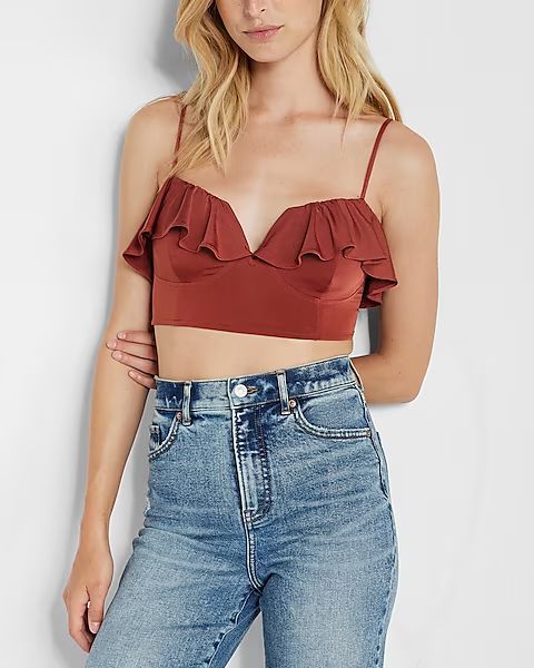 Body Contour Silky Ruffle Overlay V-Wire Cropped Cami | Express