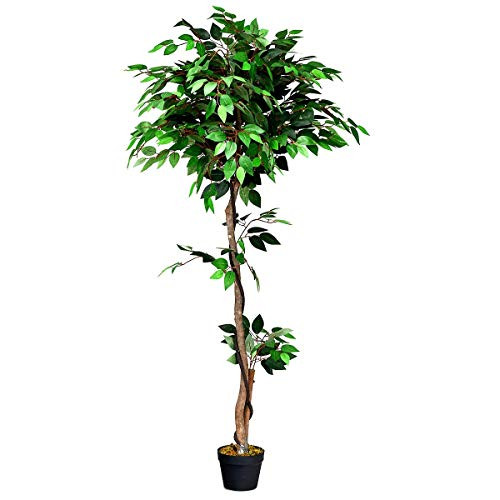 Goplus 5.5FT Ficus Silk Leaf Artificial Tree, Potted Fake Tree w/Green Leaves and Natural Trunk, Maintenance Free, Tall Faux Plant for Indoor Outdoor Decoration | Amazon (US)