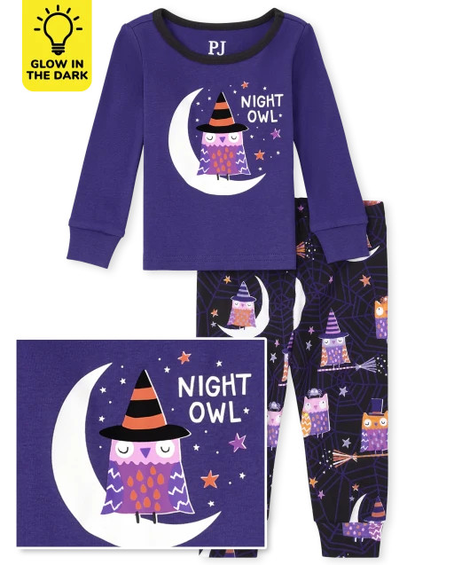 Baby And Toddler Girls Glow In The Dark Halloween Long Sleeve 'Night Owl' Snug Fit Cotton Pajamas... | The Children's Place