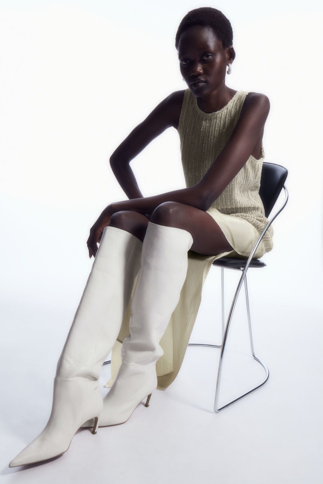 POINTED-TOE LEATHER KNEE-HIGH BOOTS - WHITE - COS | COS UK