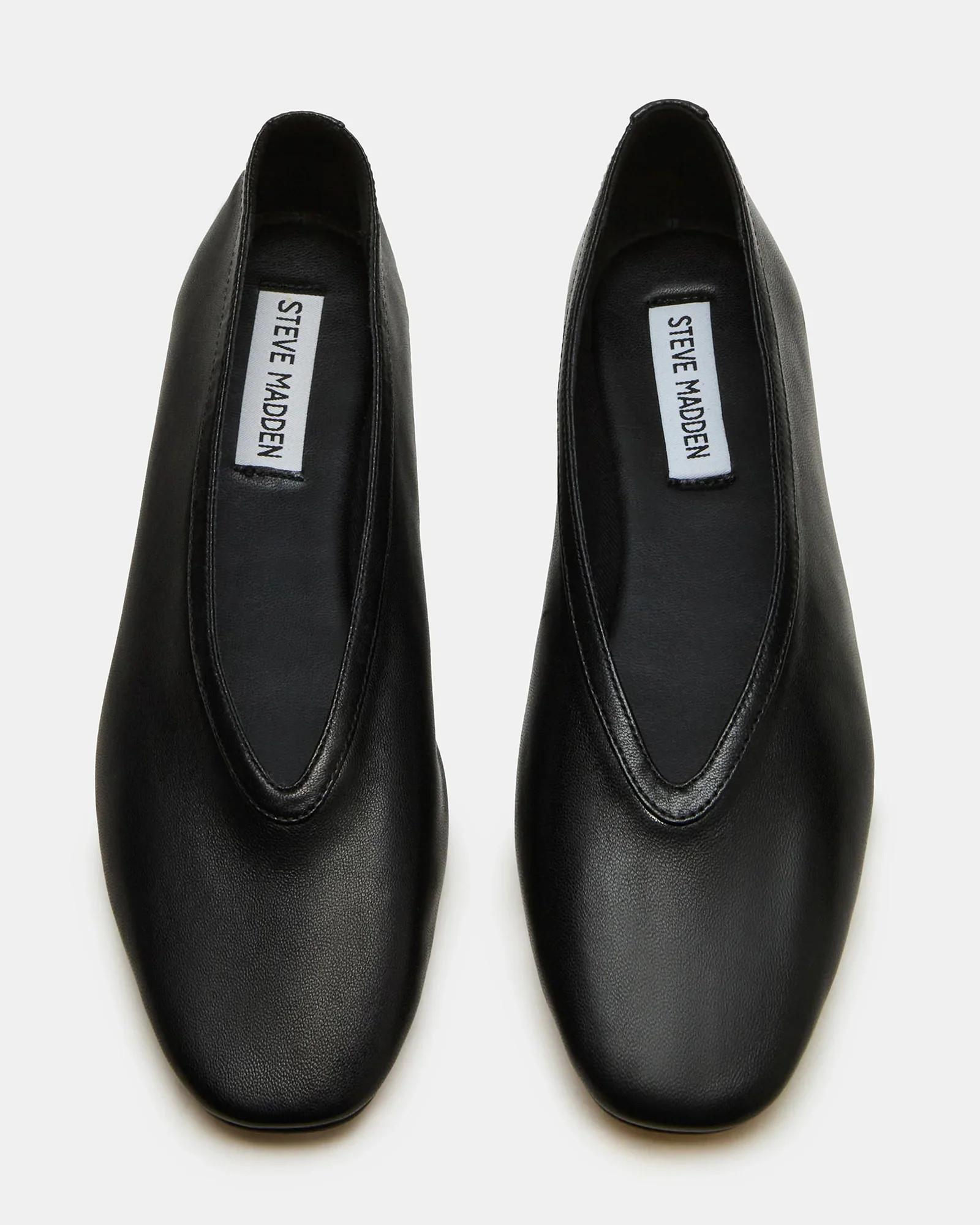 LENI Black Leather Square-Toe Ballet Flats | Women's Designer Flats | Steve Madden (Canada)