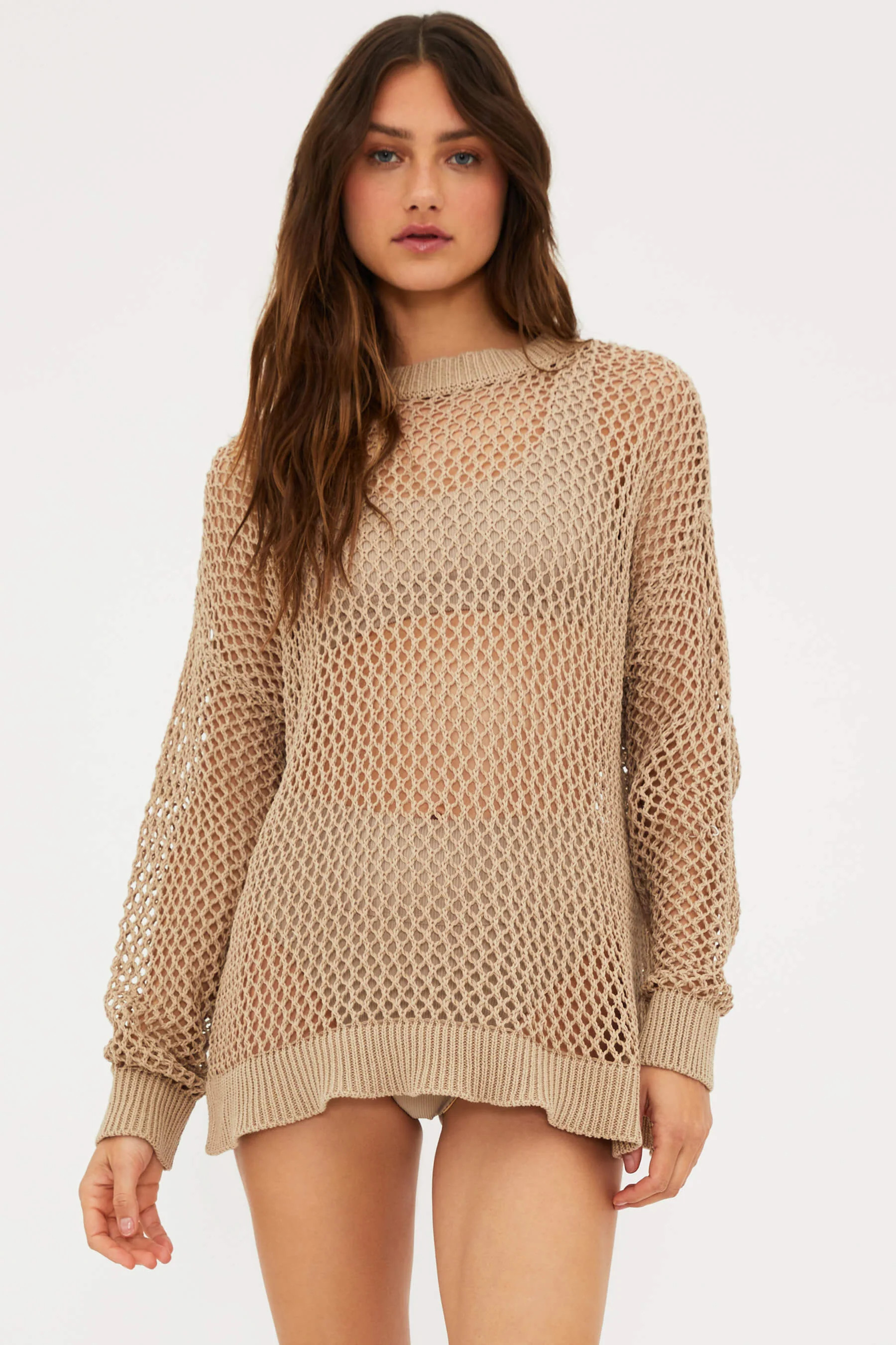 Hilary Sweater Tan | Cover Up Top | Beach Riot | Beach Riot